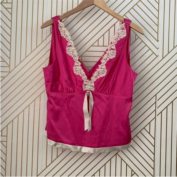 Polo Jean Company Ralph Lauren silk lace trim sleeveless top plunging neck L - Picture 3 of 11